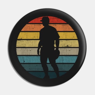 Baseball Silhouette On A Distressed Retro Sunset print Pin