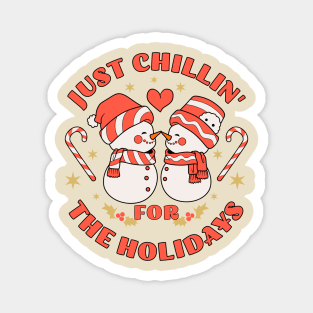 Just Chillin' for the Holidays Cute Snow People Magnet