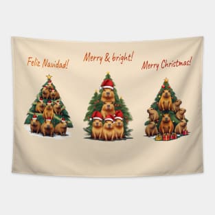 Capybara tree Christmas, Merry Christmas, Capybara Pets, Cute capybara Tapestry