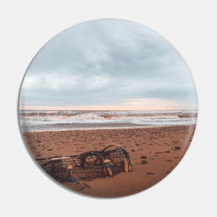 Stranded Lobster Trap on a New Brunswick Beach V1 Pin