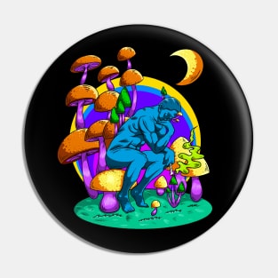 Abstract Man thinks life with mushrooms. Pin