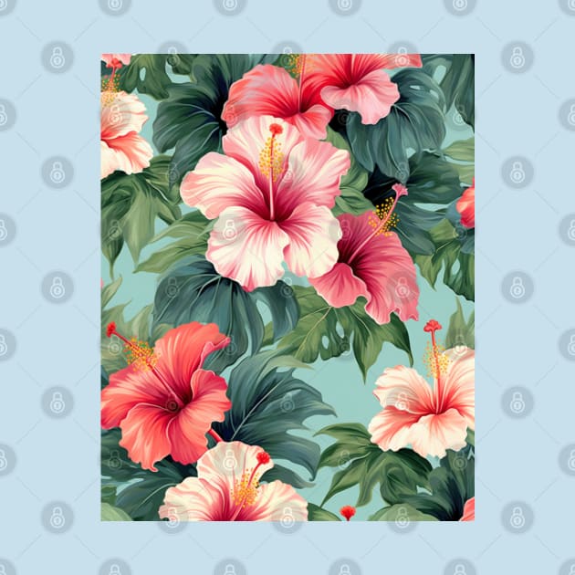 Pink and Red Hibiscus Pattern by EpicFoxArt