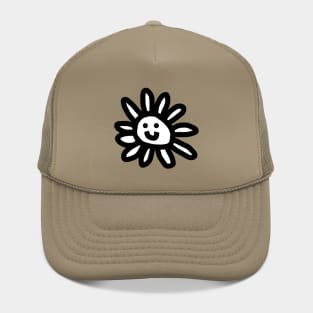 Black and White Daisy Flower Smiley Face Graphic Hat