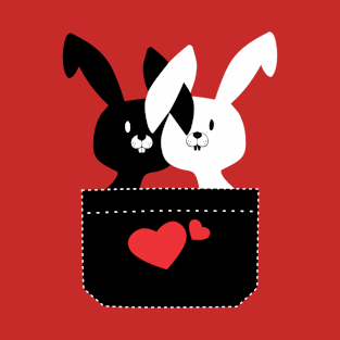 Cute Couple of Easter Bunnies Black And White With LOVE Hearts T-Shirt