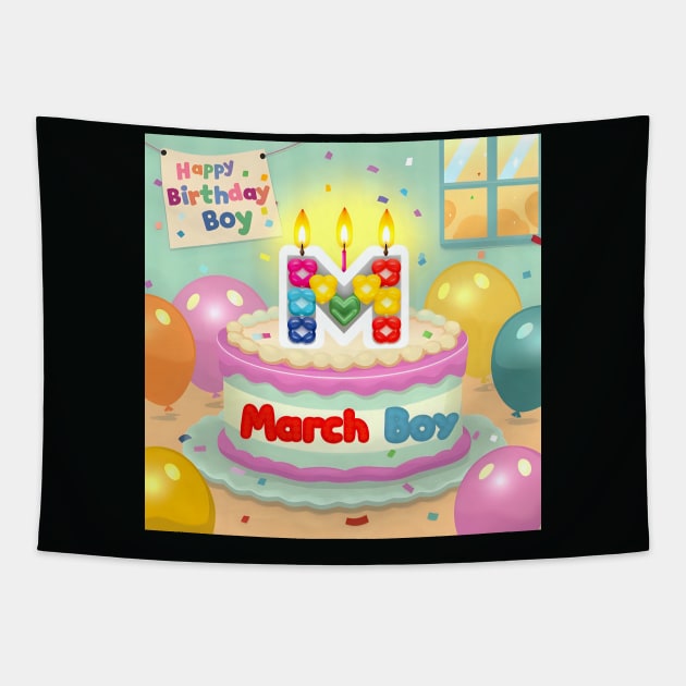March boy birthday cake Tapestry by Spaceboyishere
