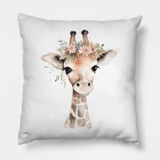 Watercolor baby giraffe Pillow