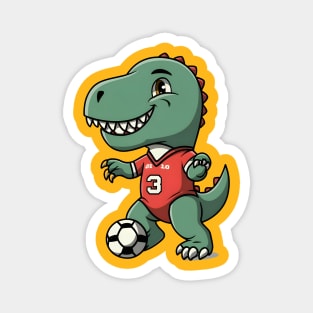 Green dinosaur playing football Magnet