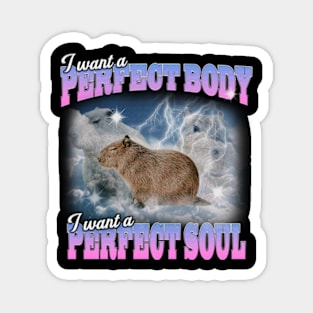 Cabybara Vintage 90s Bootleg Style Graphic T-Shirt, i want a perfect body i want a perfect soul Shirt, Funny Capybara Meme Magnet