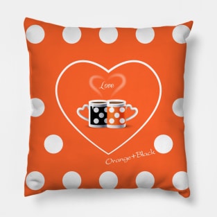 Coffee cups Orange & Black Polka Dots pattern Pillow