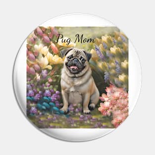 "Pug Mom" cute all over Tote Bag Pin