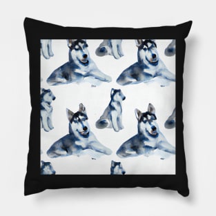 Siberian Husky Pattern Watercolor Pillow