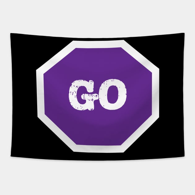 Go Sign Purple Tapestry by The E Hive Design