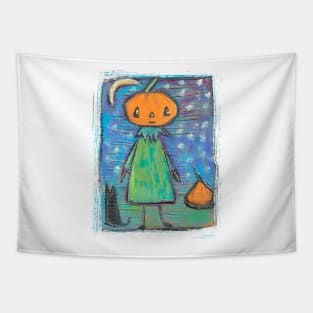 Pumpkin JOL Jack o Lantern Moonlight pumpkin patch cat Tapestry
