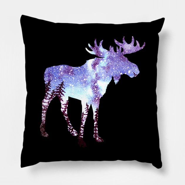 Moose Forest Night Sky Pillow by Mila46