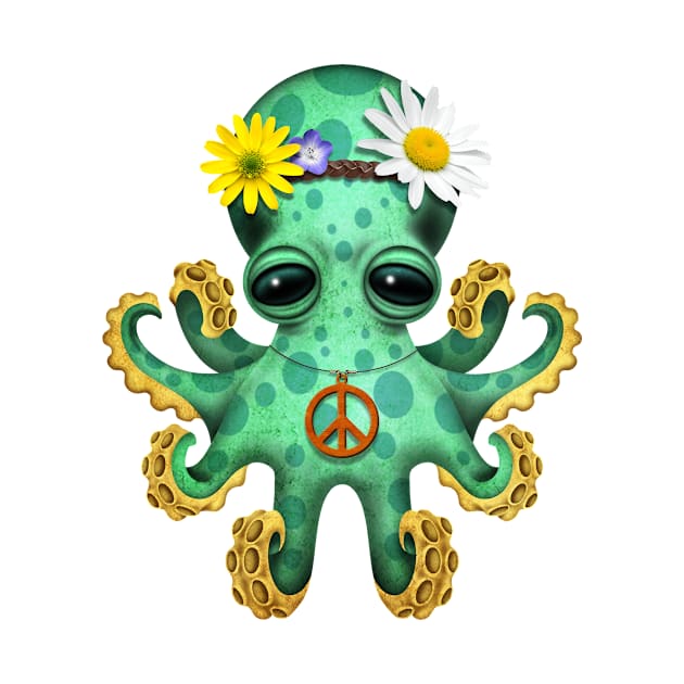 Cute Green Baby Octopus Hippie by jeffbartels