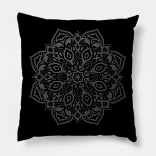 Elegant silver grey mandala on black - subtle Pillow