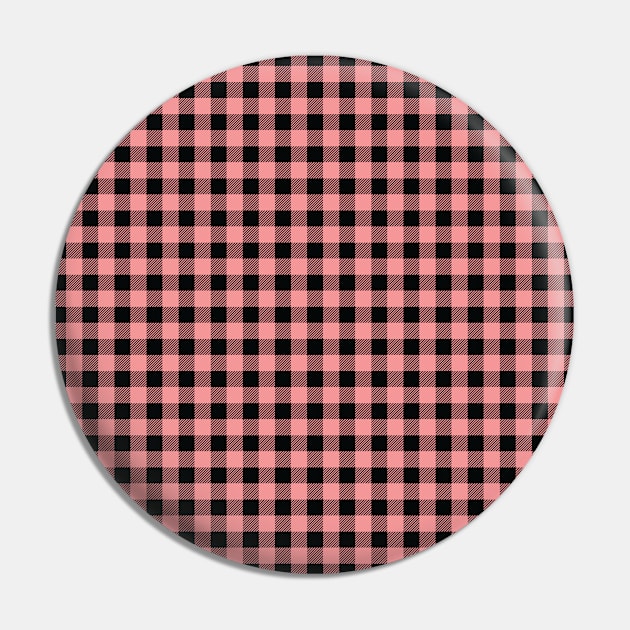 Gingham Check Pattern Stripes Black and Pink Pin by GDCdesigns