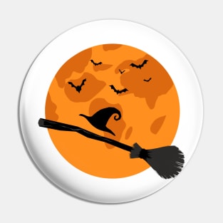 Halloween For Family Broom Witch Hat black and orange Pin