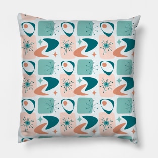 Atomic Age Mid-Century Pattern in Teal, Peach and Dark Salmon Pillow