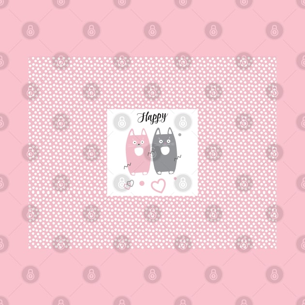 Happy Pink and Grey cats pattern. Funny Gifts & Clothing Collection with Cute black cats animals, Pink and Grey Lovely Little Kittens pattern by sofiartmedia
