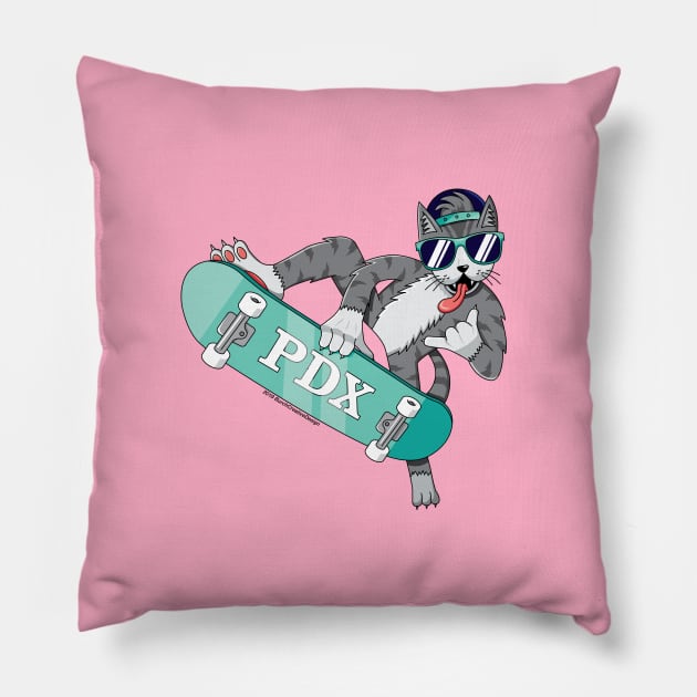 Portland Oregon Skater Cat Pillow by BurchCreativeDesign