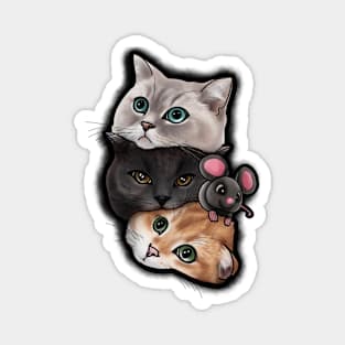 Three Cats and Mouse Design Magnet
