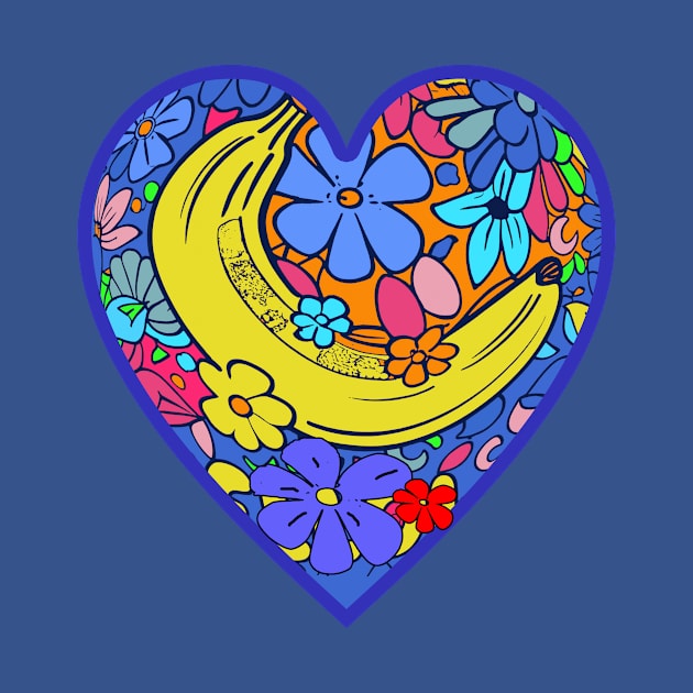 Psychedelic Banana with Hippie Flowers and Heart by Scarebaby