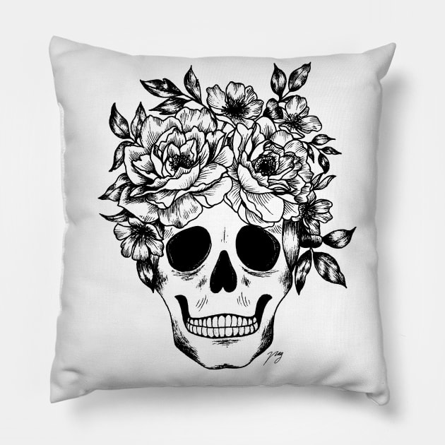 Floral Skull Pillow by Akbaly