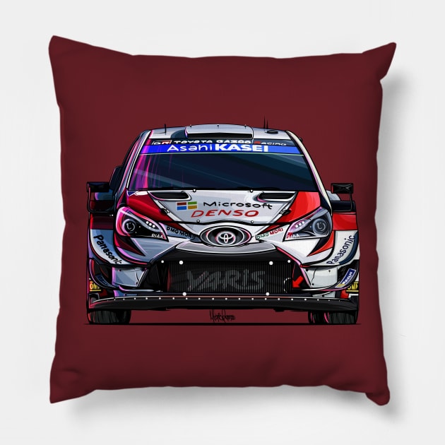 Toyota Yaris WRC Artwork Pillow by Mario Ramos Rally Art