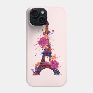 Eiffel Tower Watercolor Floral Design Phone Case