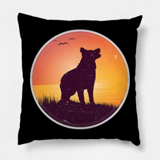 German Shepherd Dog Retro Sunset Pillow