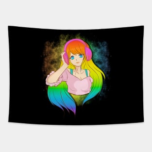 Japanese Anime Girl Rainbow Punk Kawaii Manga Tapestry