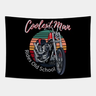 Coolest man, rides old school, cool biker, vintage motorcycle Tapestry