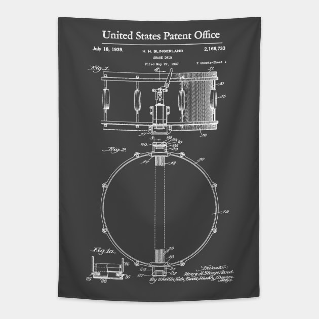 Snare Drum Patent White Tapestry by Luve