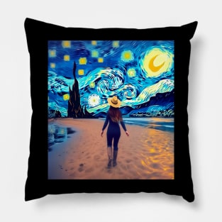 Van Gogh Starry Night Western Cow Girl Painting Pillow