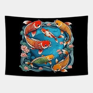 Japanese Swimming Koi Fish Design Asian Aesthetic Lover Carp Tapestry