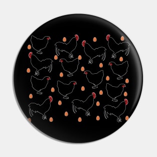 Chickens, cockerels and eggs on a black backround Pin