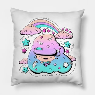 Cute windy bubble head girl in kawaii style Pillow