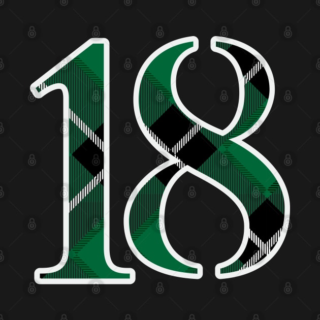 18 Sports Jersey Number Green Black Flannel by Design_Lawrence