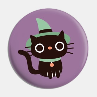 Cute Black Cat With Witches Hat Pin