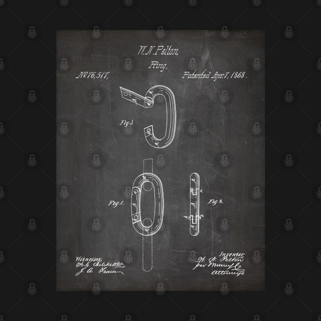 Carabiner Ring Patent - Rock Climber Mountain Climbing Art - Black Chalkboard by patentpress