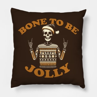 Funny Bone To Be Jolly Skeleton Christmas Sweater Pillow