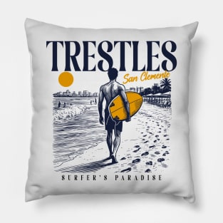 Vintage Surfing Trestles, San Clemente, California // Retro Surfer Sketch // Surfer's Paradise Pillow