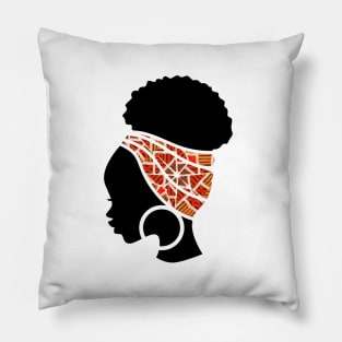 Afro Hair Woman with African Pattern Headwrap Pillow