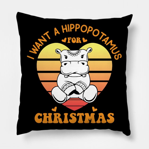 I want a hippopotamus for Christmas pajamas Funny Hippo Graphic Xmas Holiday Pillow by Vixel Art