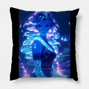 Bioluminescent girl in lake Pillow