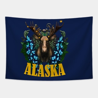 Eight Stars Of Alaska With Moose And Alpine Flowers Tapestry