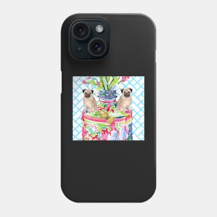 French bulldogs and chinoiserie jar Phone Case