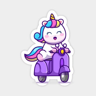 Cute Unicorn Riding Scooter Magnet