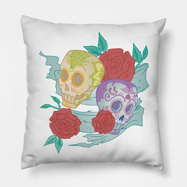 Duo Skull Flower Pillow by Mako Design 